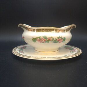 OPCO Syracuse Round Gravy Boat/Underplate Indian Tree Pink Floral